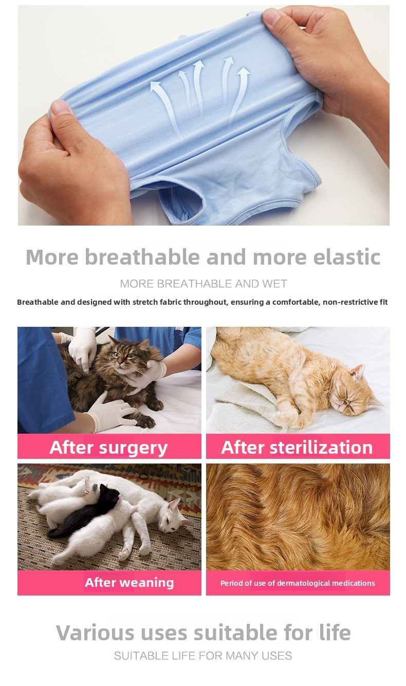 Post-Surgery Recovery Suit For Cats - Breathable Anti-Lick Spay Garment With Stretch Design_voghion.com