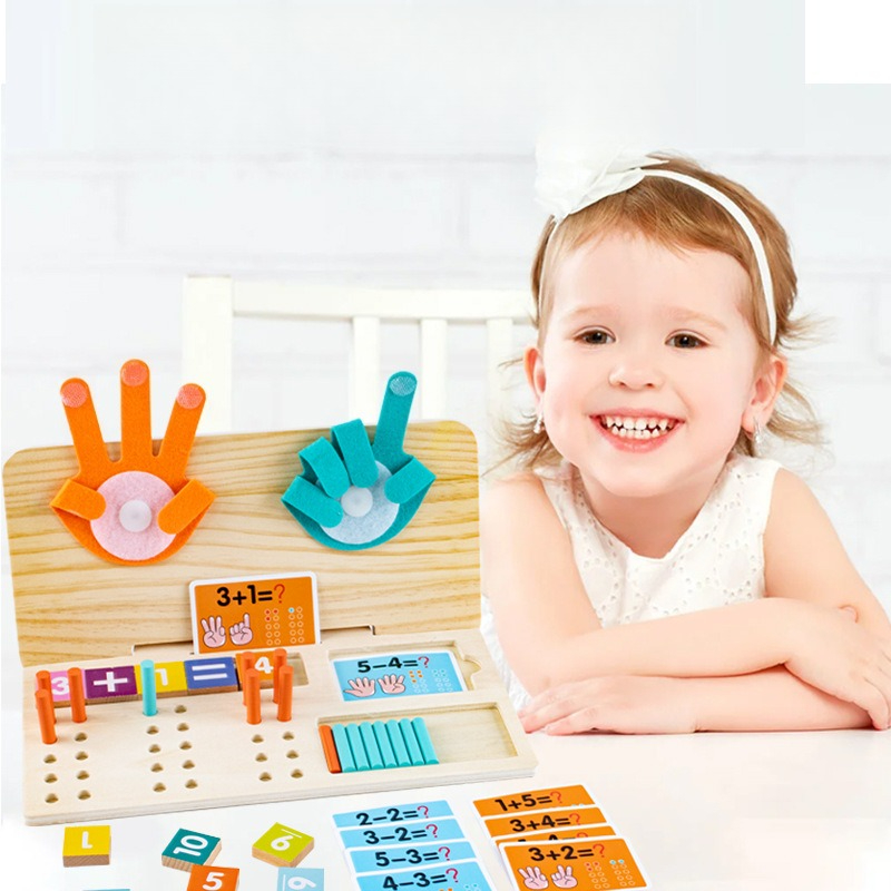 Brinquedos digitais Montessori para o ensino de matemática infantil: quebra-cabeças de aritmética para desenvolver a adição e subtração com os dedos._voghion.com