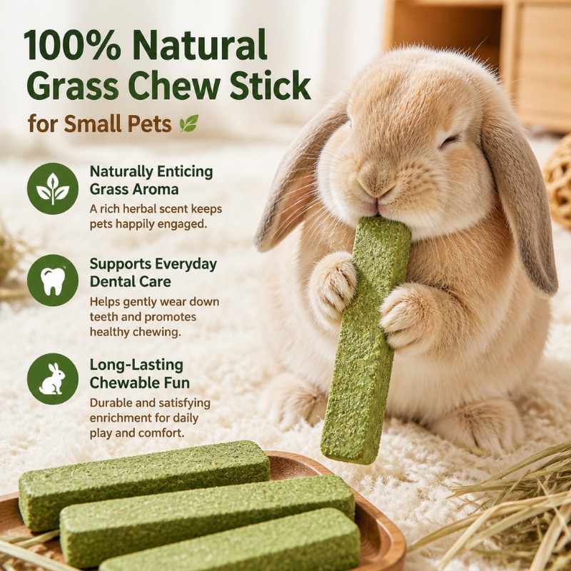 Compressed grass chew bricks for small pets