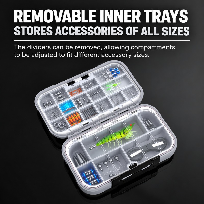 Adjustable tackle box compartments with removable dividers