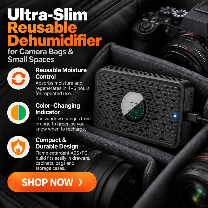 Compact reusable dehumidifier for stored gear