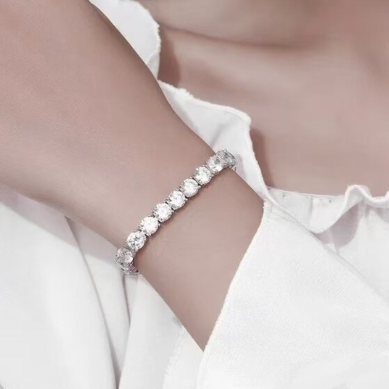 Diamond-set Super Flash Men's And Women's Temperament Tennis Bracelet, White Crystal Bracelet, Electroplated Copper Chain._voghion.com