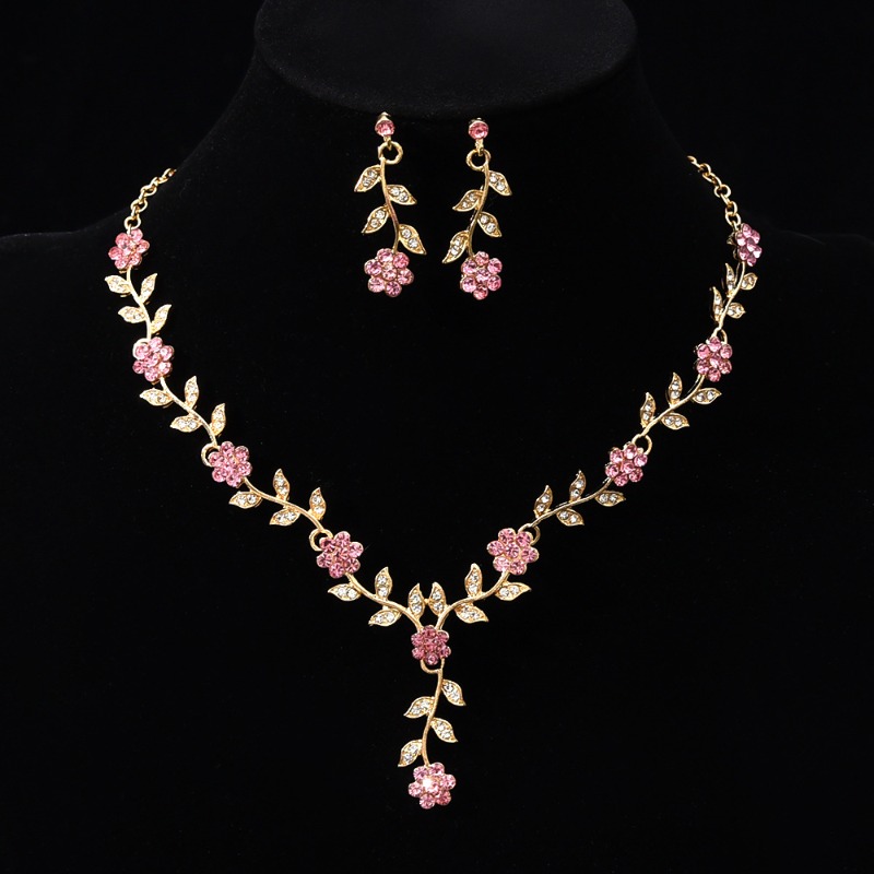 Popular Rhinestone Flower Jewelry Bridal Earrings Necklace Set Wedding Banquet Clothing Accessories_voghion.com