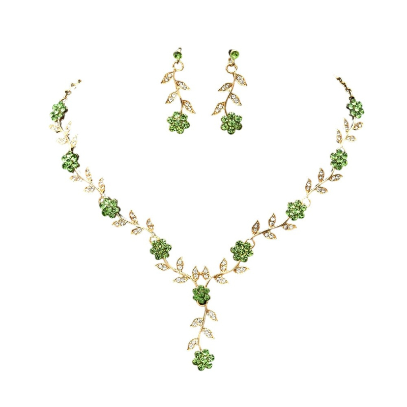Conjunto de brincos e colar com flores de strass, joias populares para noivas, acessórios para trajes de casamento e banquetes._voghion.com