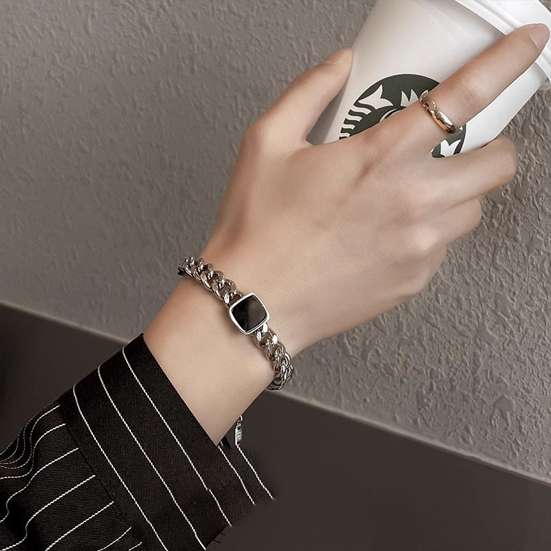Square Cuban Link Bracelet Titanium Steel Retro Style For Men_voghion.com