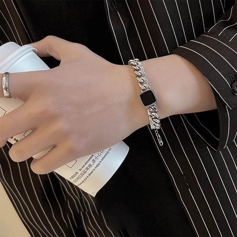 Square Cuban Link Bracelet Titanium Steel Retro Style For Men_voghion.com