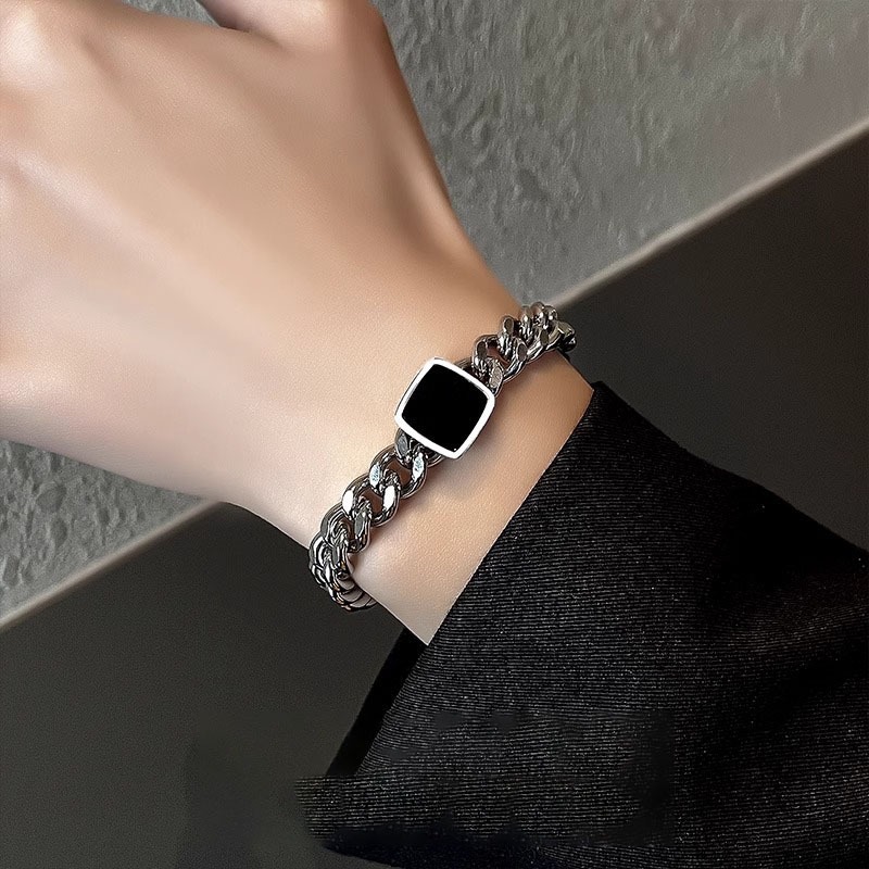 Square Cuban Link Bracelet Titanium Steel Retro Style For Men_voghion.com