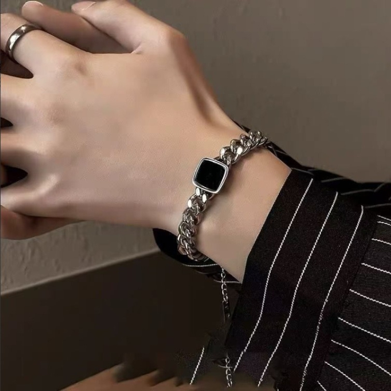 Square Cuban Bracelet Men's Titanium Steel Does Not Fade Accessories Trendy Versatile Retro Niche Jewelry Women's High Sense_voghion.com