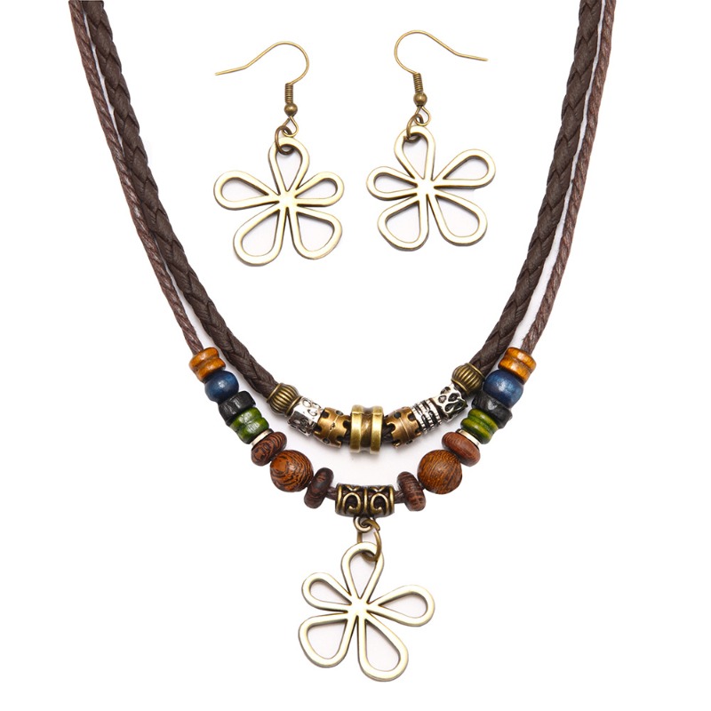 Personalised Five-leaf Clover Beaded Necklace And Earring Set_voghion.com
