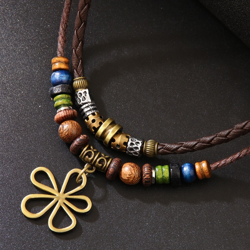 Personalised Five-leaf Clover Beaded Necklace And Earring Set_voghion.com