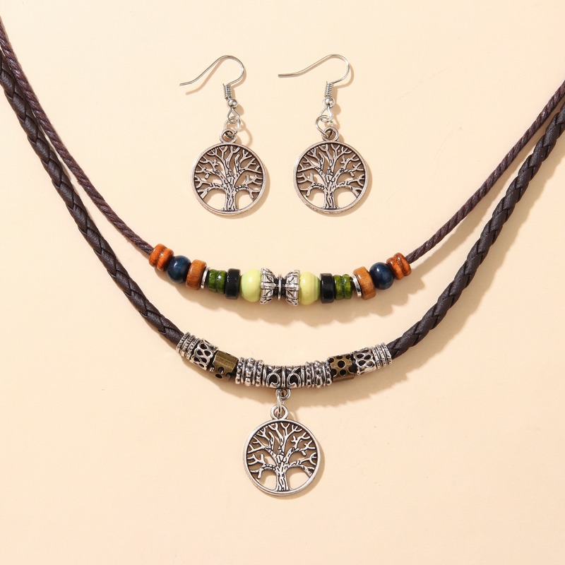 Personalised Five-leaf Clover Beaded Necklace And Earring Set_voghion.com