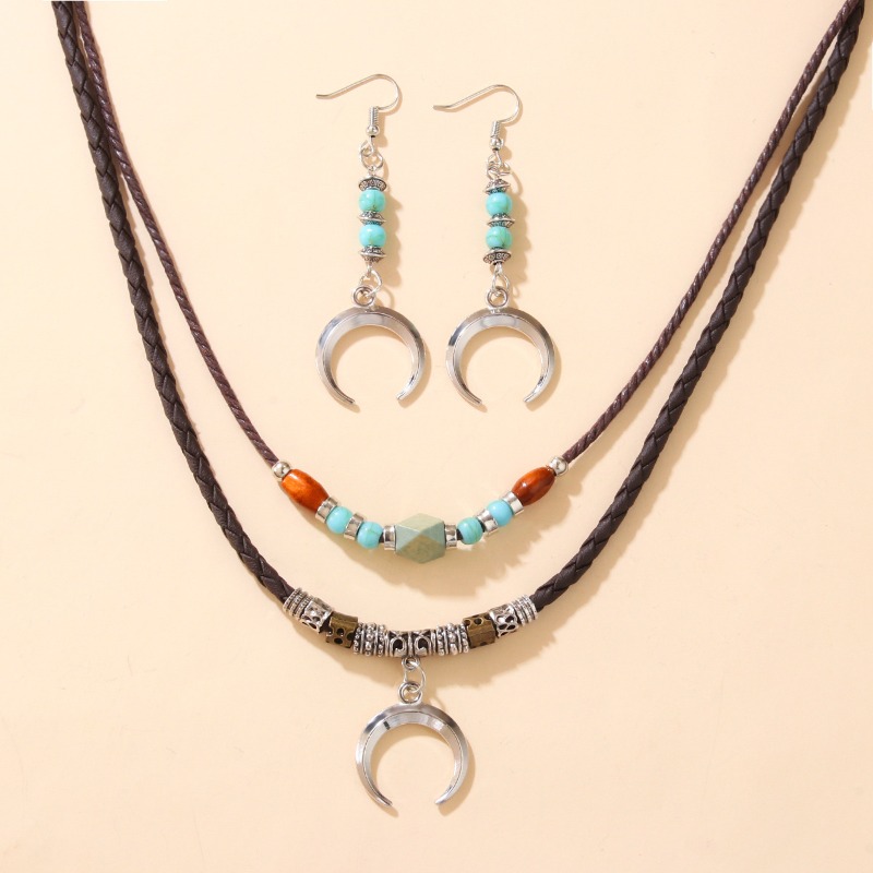 Personalised Five-leaf Clover Beaded Necklace And Earring Set_voghion.com