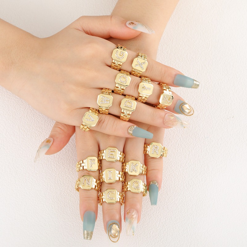 Designer Ring Buchstaben Serie Vergoldeter Verstellbarer Ring_voghion.com
