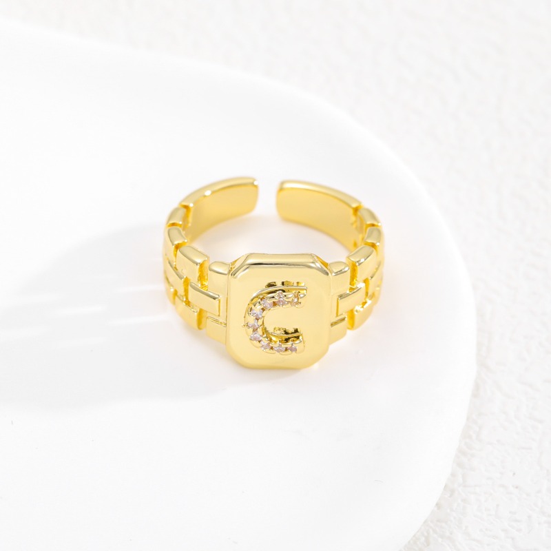 Designer Ring Buchstaben Serie Vergoldeter Verstellbarer Ring_voghion.com