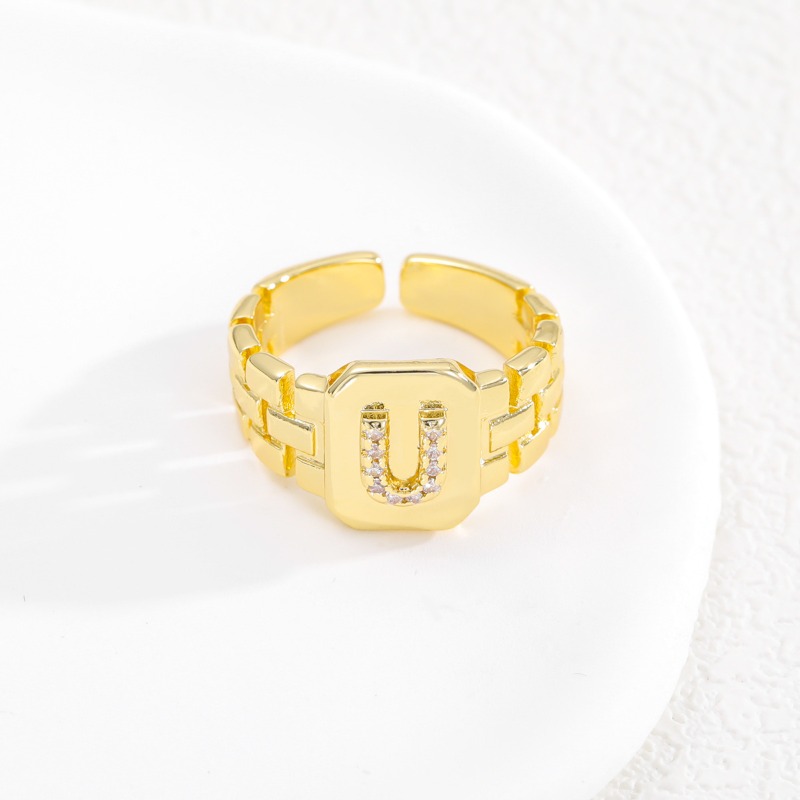 Designer Ring Buchstaben Serie Vergoldeter Verstellbarer Ring_voghion.com
