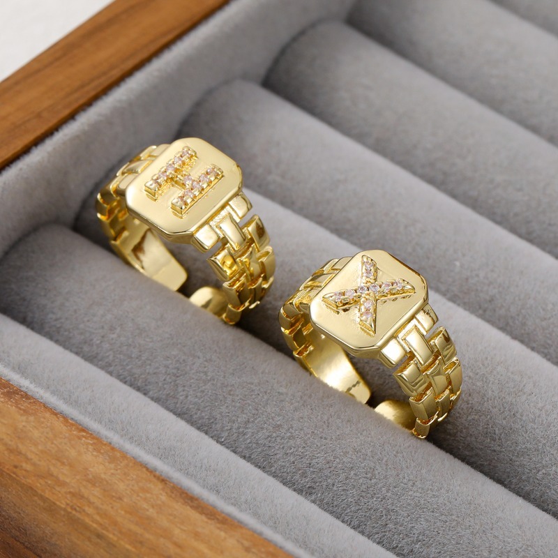 Designer Ring Buchstaben Serie Vergoldeter Verstellbarer Ring_voghion.com