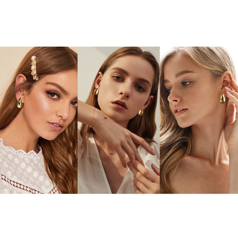 Water Drop Geometric Stud Earrings Electroplated Acrylic Design_voghion.com