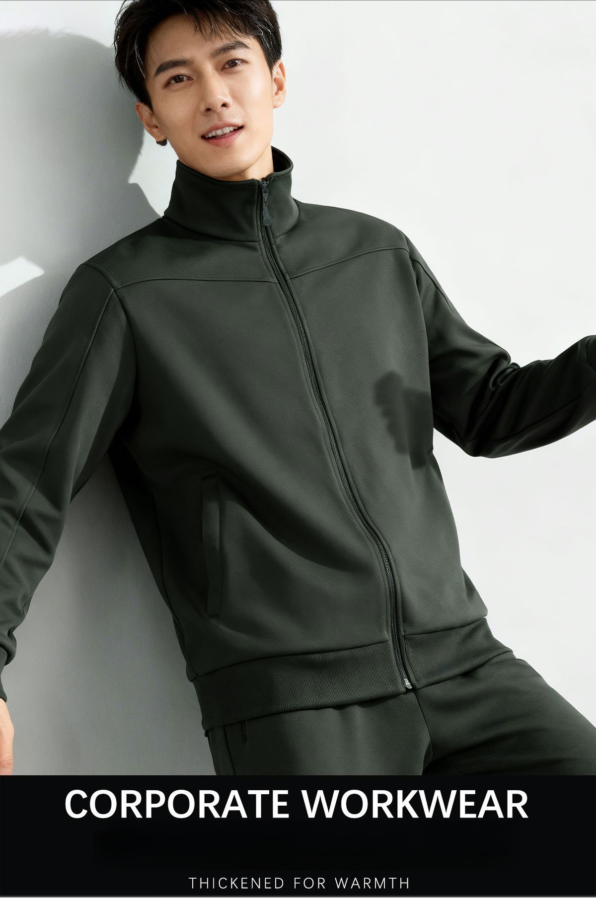 Men's Long Sleeve Fitness Set Olive Green Spring Autumn Sportswear_voghion.com