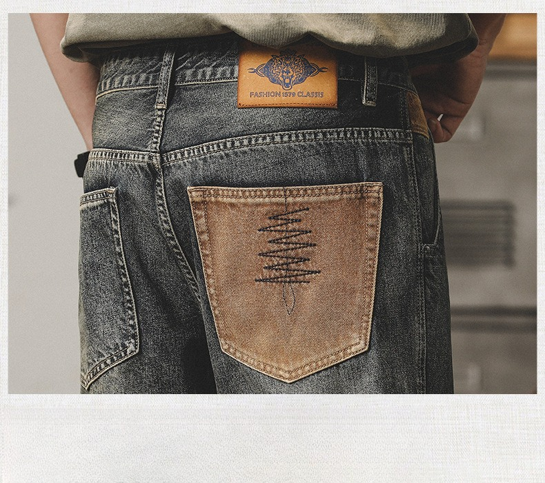 American Classic Retro Jeans Men's Loose Straight Tube Yellow Mud Dyed Old Pants Men's Spring And Autumn Models_viptrois.com