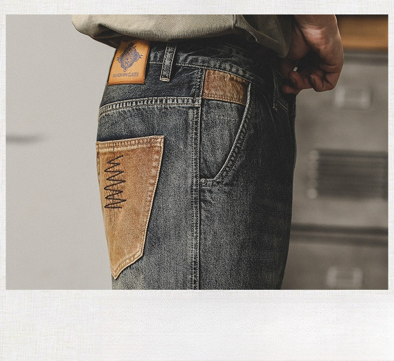 American Classic Retro Jeans Men's Loose Straight Tube Yellow Mud Dyed Old Pants Men's Spring And Autumn Models_viptrois.com