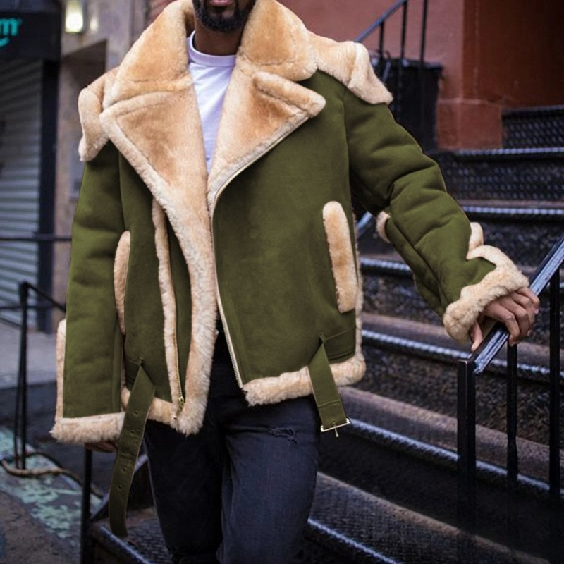 Heavy Industry High-end Suede Locomotive Fashion Jacket Large Lapel Thickened Cotton Jacket Zipper Side Seam Socket Retro Men's Outerwear_voghion.com