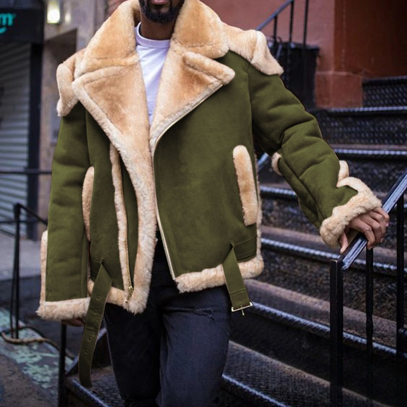 Heavy Industry High-end Suede Locomotive Fashion Jacket Large Lapel Thickened Cotton Jacket Zipper Side Seam Socket Retro Men's Outerwear_voghion.com