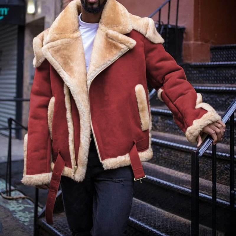 Heavy Industry High-end Suede Locomotive Fashion Jacket Large Lapel Thickened Cotton Jacket Zipper Side Seam Socket Retro Men's Outerwear_voghion.com
