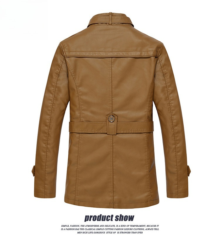 Leather Jacket Men's Winter Thickened Velvet Leather Jacket Casual Medium And Long Warm Cotton Jacket_viptrois.com