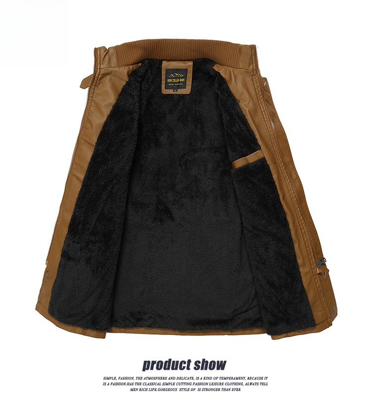 Leather Jacket Men's Winter Thickened Velvet Leather Jacket Casual Medium And Long Warm Cotton Jacket_viptrois.com