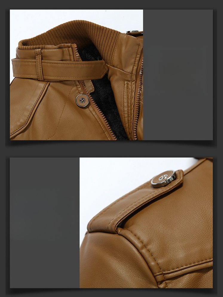 Leather Jacket Men's Winter Thickened Velvet Leather Jacket Casual Medium And Long Warm Cotton Jacket_viptrois.com