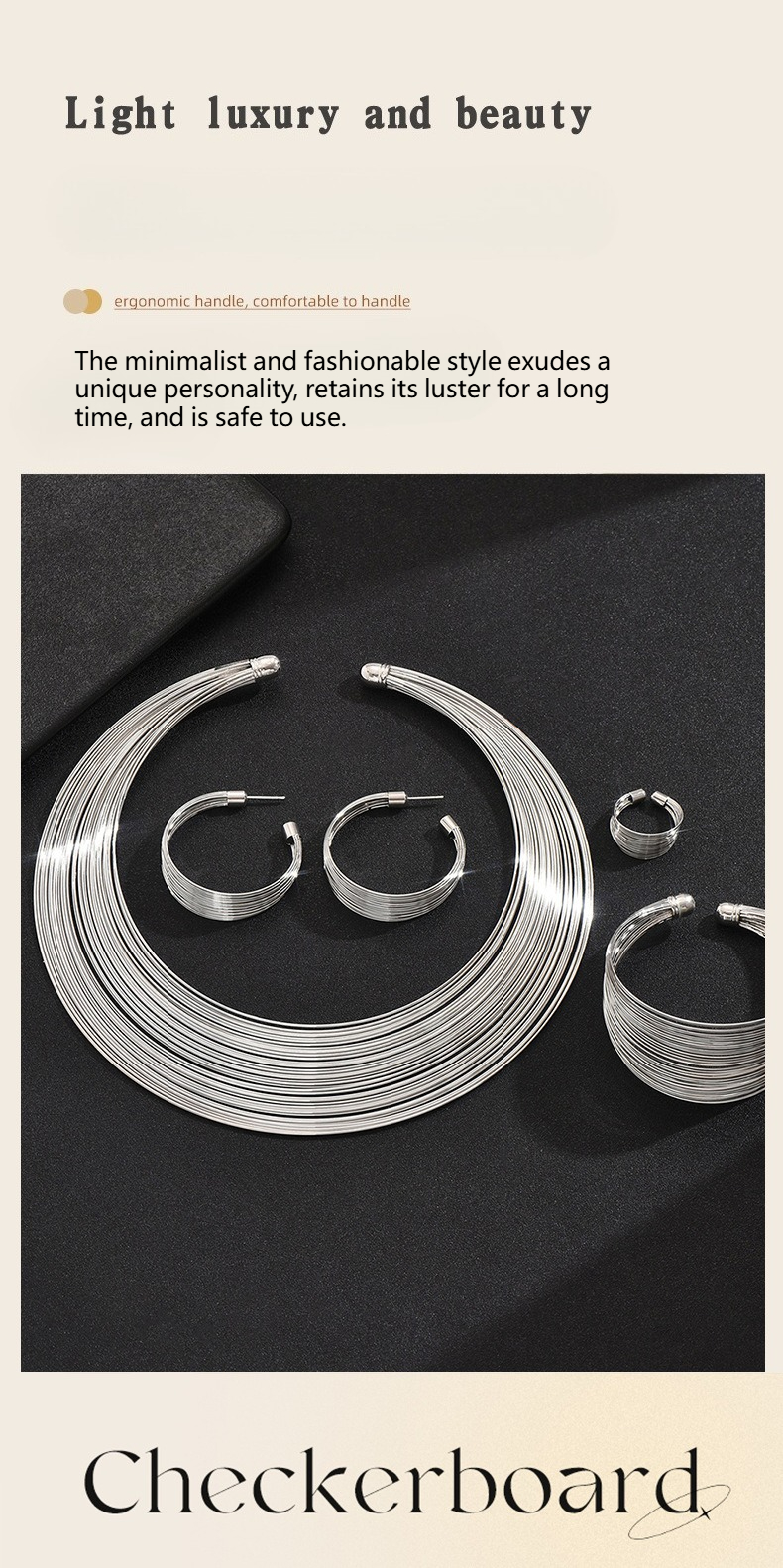 Exaggerated Metal Ring Coil Multi-layer Collar Set, Women's Fashion Versatile High-end Necklace Four-piece Set_voghion.com