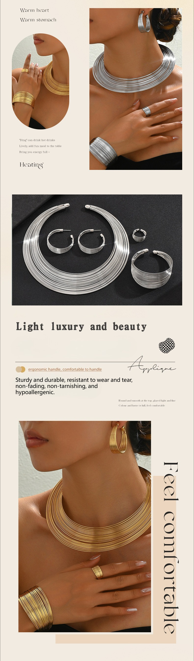 Exaggerated Metal Ring Coil Multi-layer Collar Set, Women's Fashion Versatile High-end Necklace Four-piece Set_voghion.com