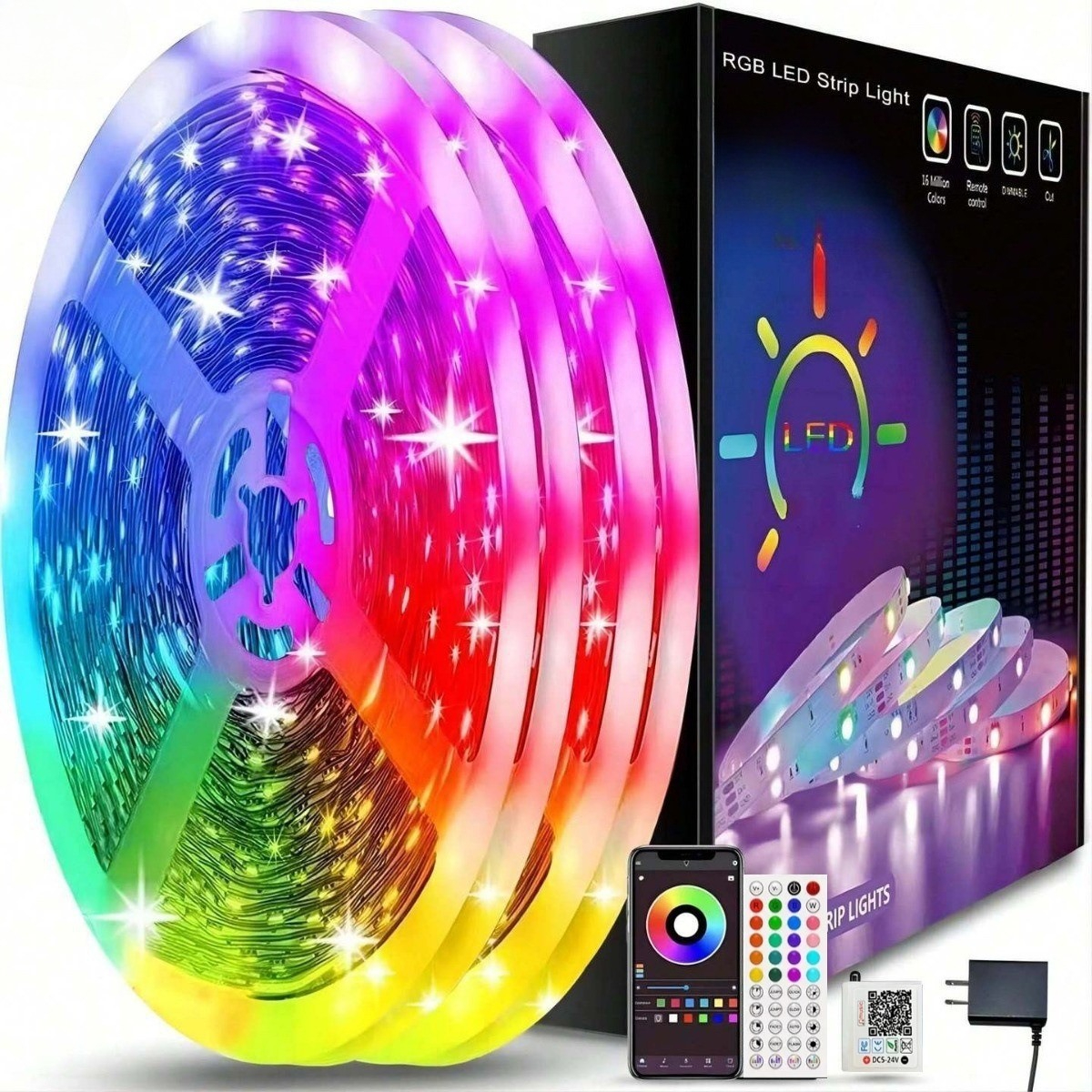 Nuevo kit de luz 24v3535RGB con luz ambiental, barra de luz LED de 44 teclas, Bluetooth, música, RGB, luz lineal autoadhesiva._voghion.com