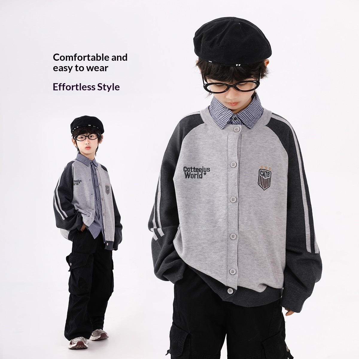 Strickjacke im Baseball-Stil für Jungen, neue Frühjahr- und Herbstkollektion 2026, Strickjacke mit Knöpfen für ältere Kinder_voghion.com