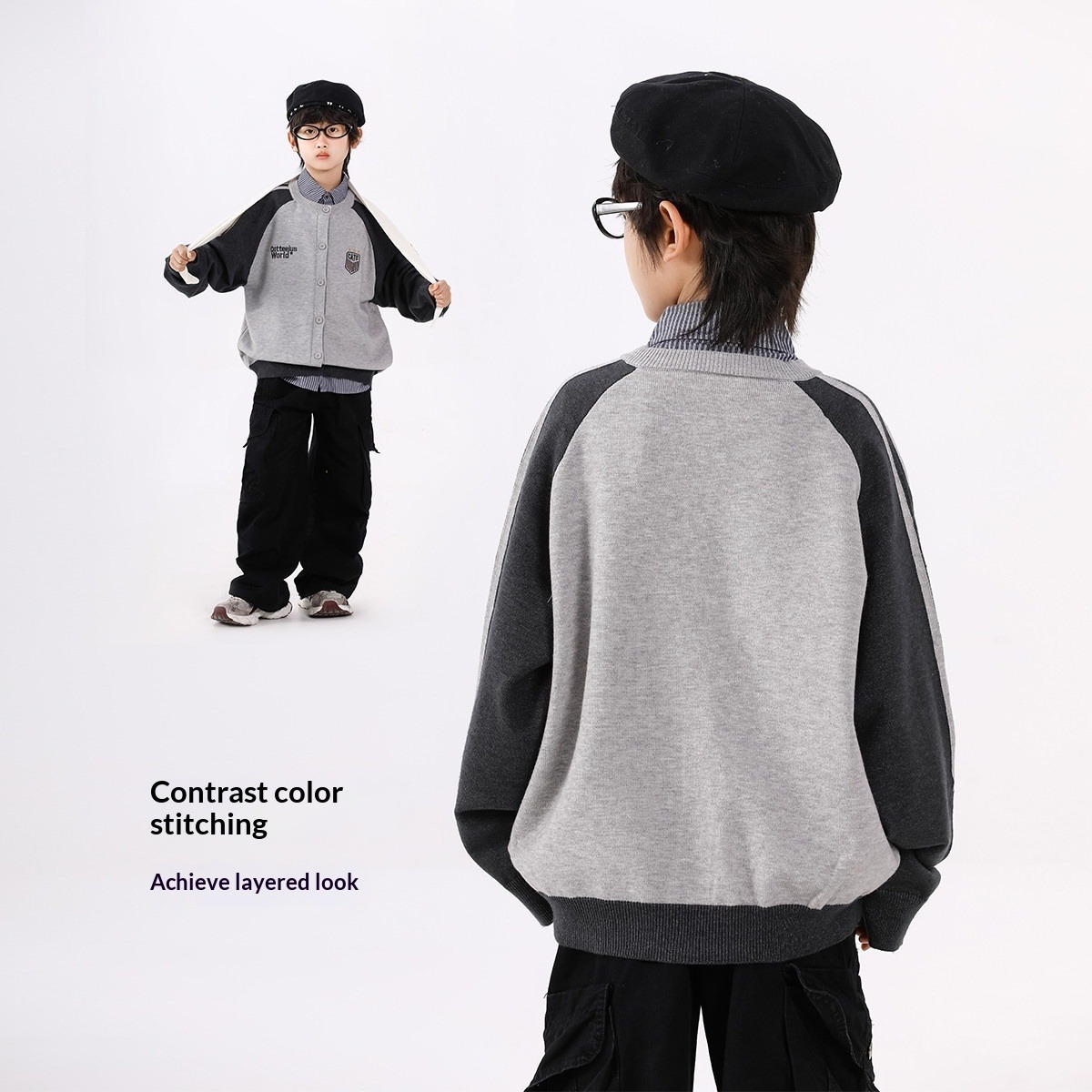 Strickjacke im Baseball-Stil für Jungen, neue Frühjahr- und Herbstkollektion 2026, Strickjacke mit Knöpfen für ältere Kinder_voghion.com