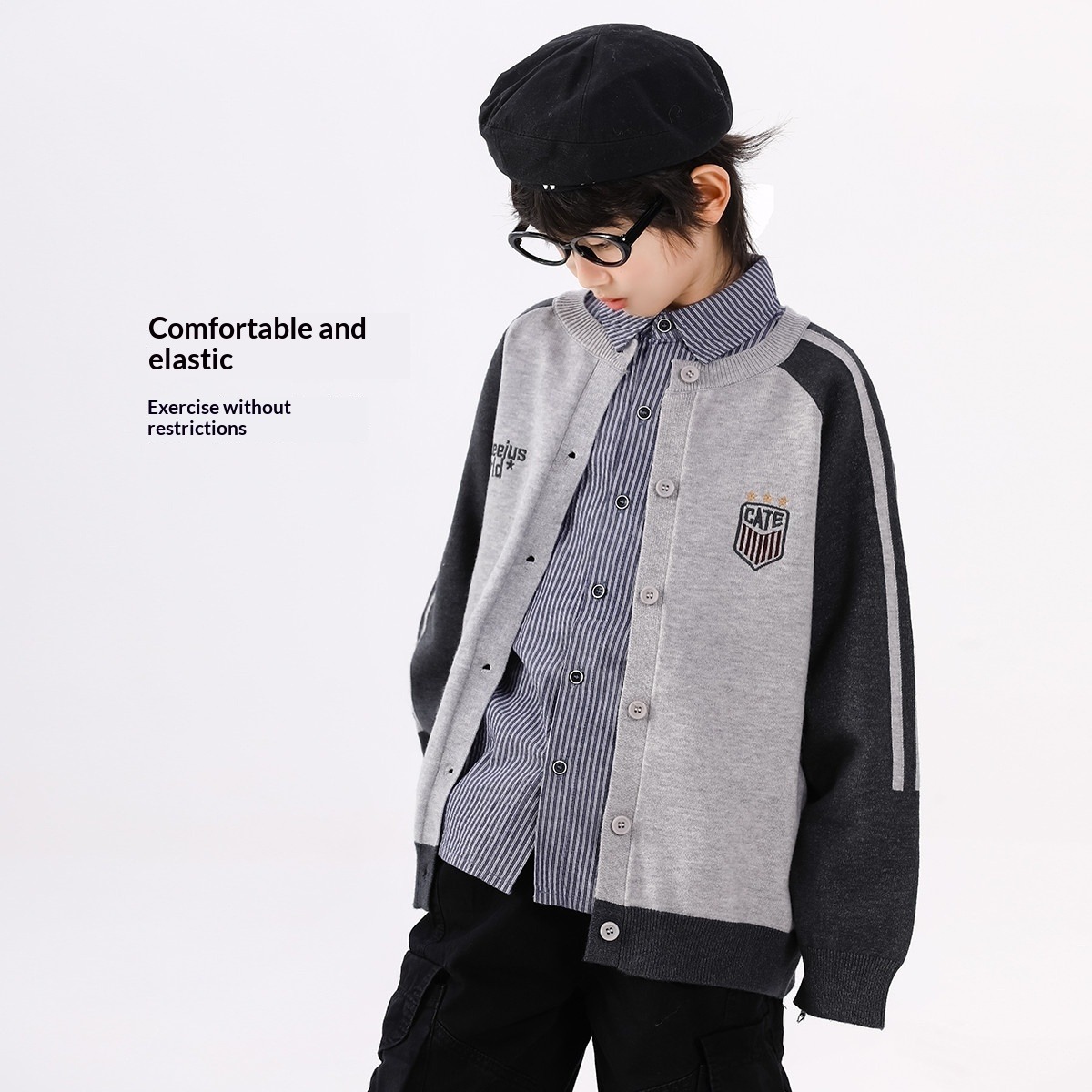 Strickjacke im Baseball-Stil für Jungen, neue Frühjahr- und Herbstkollektion 2026, Strickjacke mit Knöpfen für ältere Kinder_voghion.com