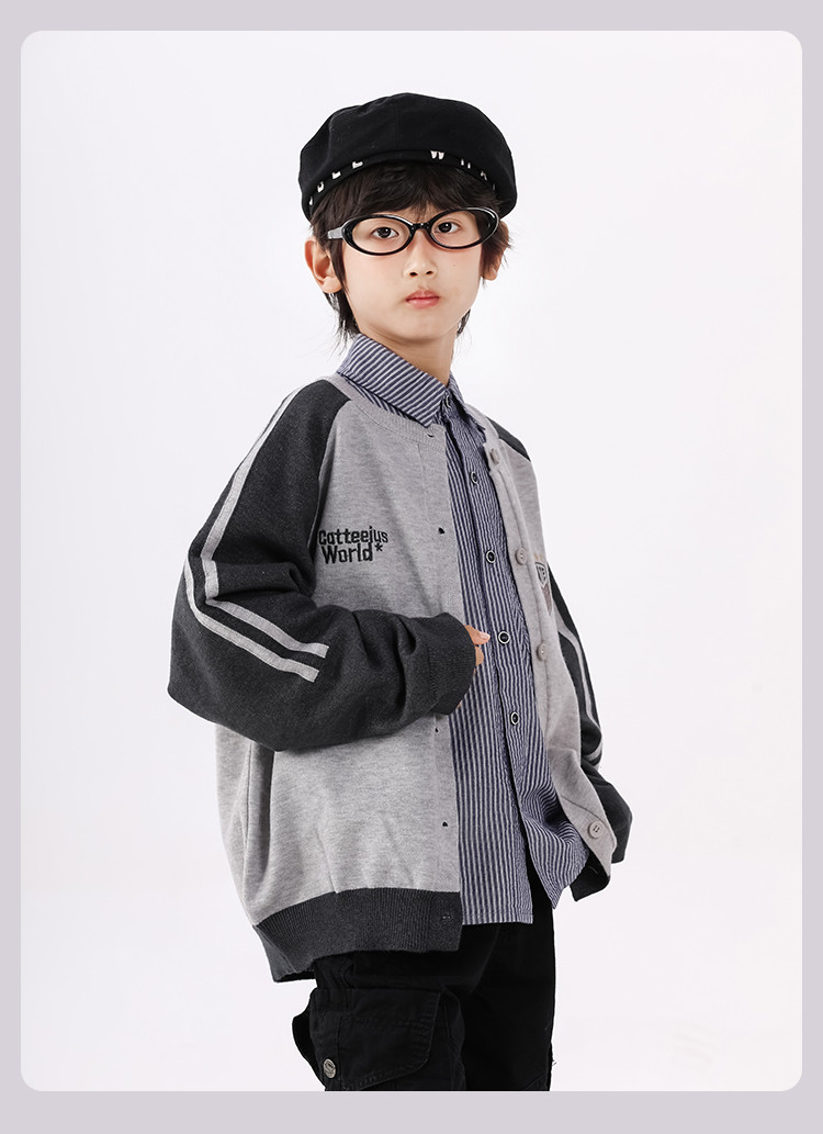 Jungen Baseball Strickjacke Mit Knöpfen Für Ältere Kinder_voghion.com