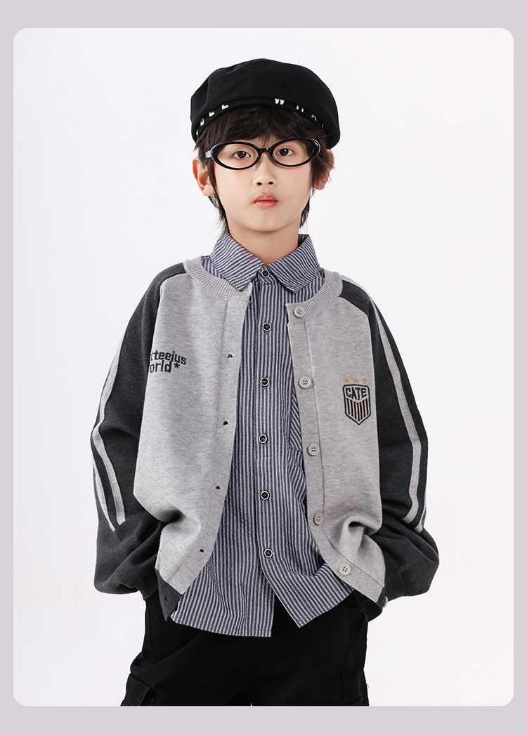 Jungen Baseball Strickjacke Mit Knöpfen Für Ältere Kinder_voghion.com