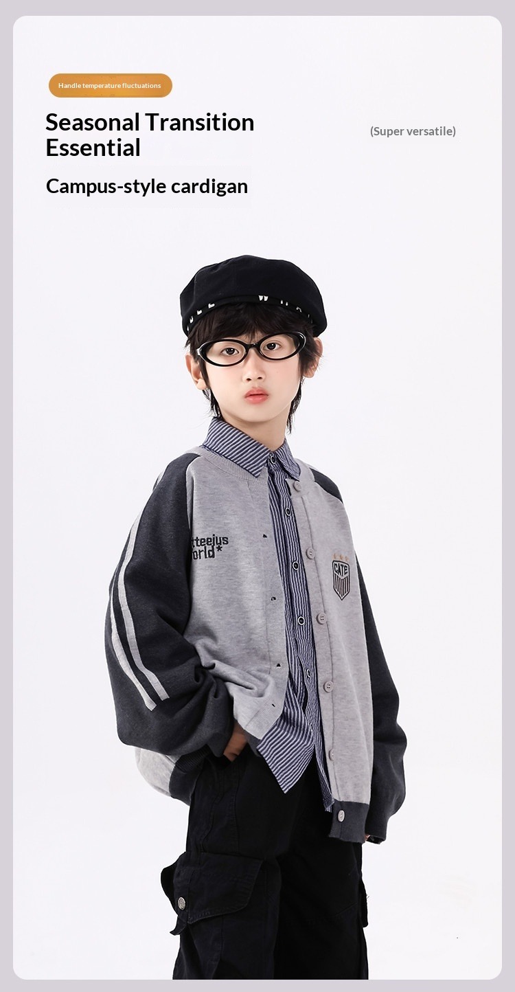 Jungen Baseball Strickjacke Mit Knöpfen Für Ältere Kinder_voghion.com