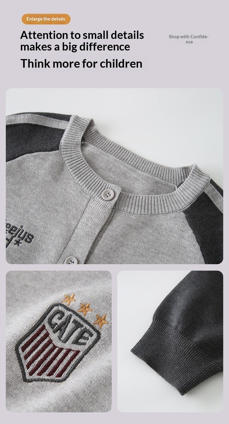 Jungen Baseball Strickjacke Mit Knöpfen Für Ältere Kinder_voghion.com
