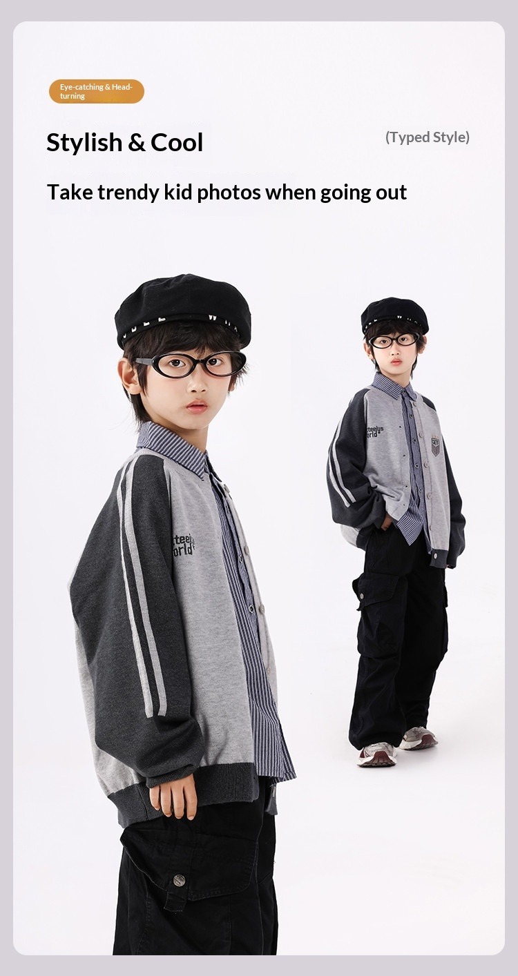 Jungen Baseball Strickjacke Mit Knöpfen Für Ältere Kinder_voghion.com