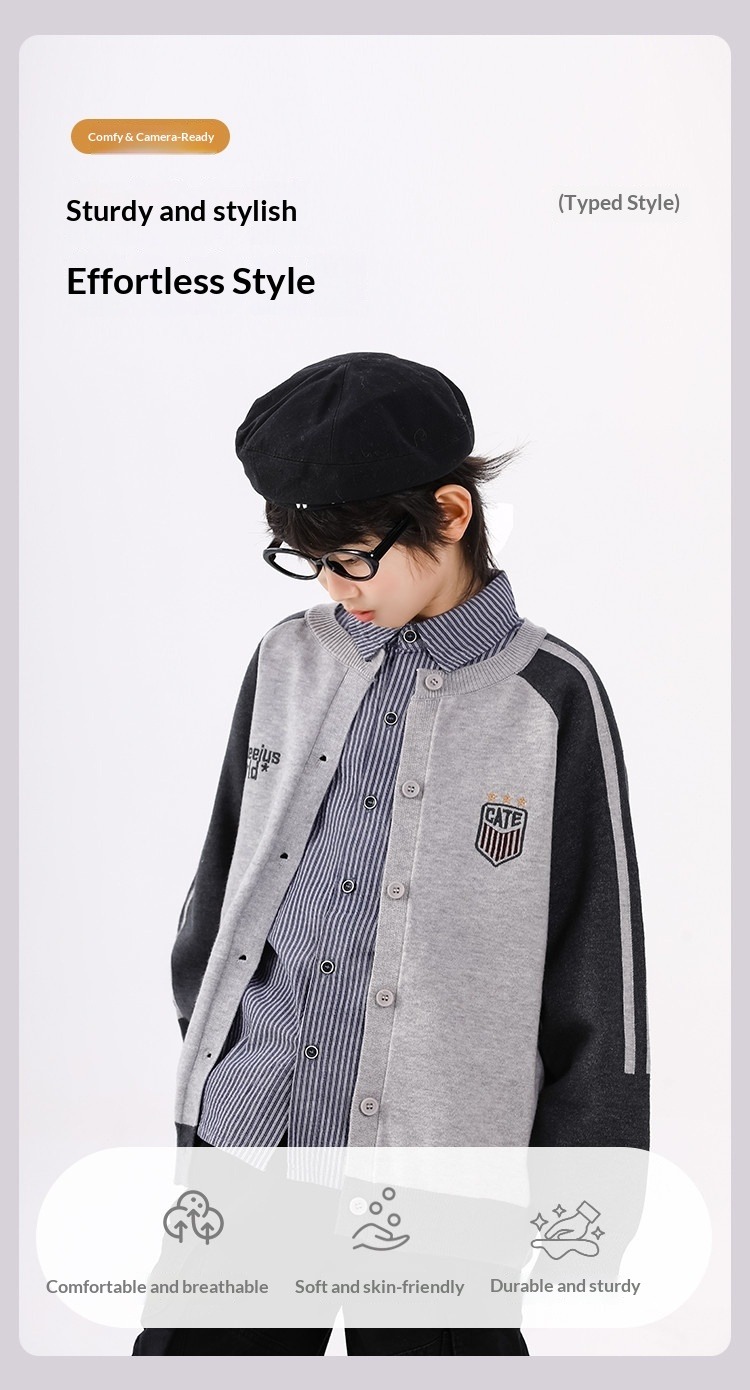 Jungen Baseball Strickjacke Mit Knöpfen Für Ältere Kinder_voghion.com