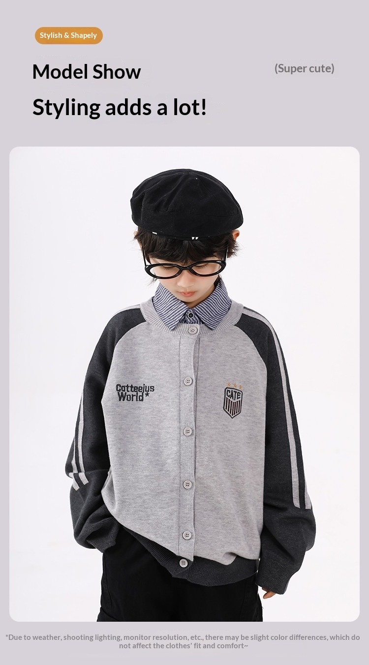 Jungen Baseball Strickjacke Mit Knöpfen Für Ältere Kinder_voghion.com