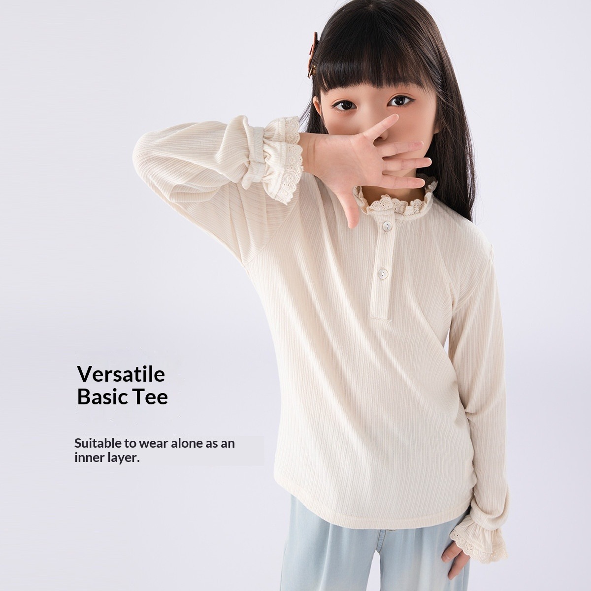 Chemise à manches longues pour filles Printemps & Automne 2026 Nouveauté Haut à superposer pour enfants Blouse chic et polyvalente pour préadolescentes et adolescentes_voghion.com