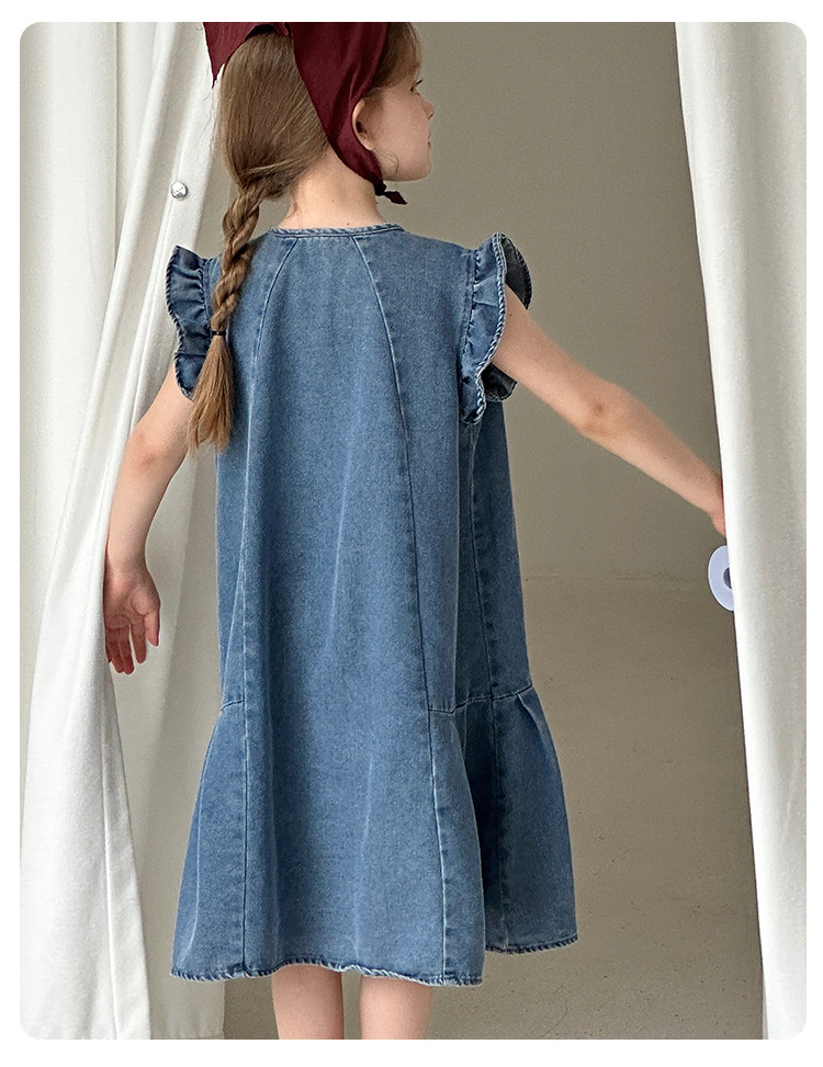 Flickor jeansklänning ärmlös prinsessklänning casual vardag_voghion.com