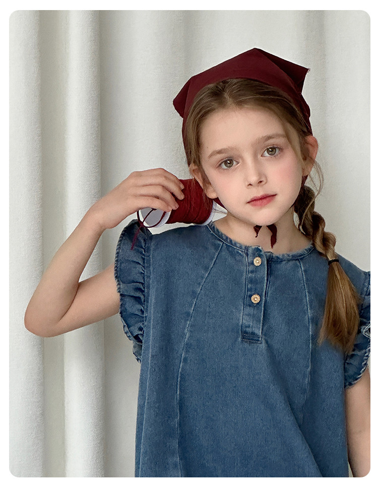Flickor jeansklänning ärmlös prinsessklänning casual vardag_voghion.com