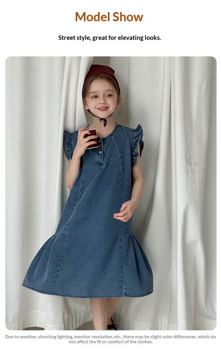 Flickor jeansklänning ärmlös prinsessklänning casual vardag_voghion.com