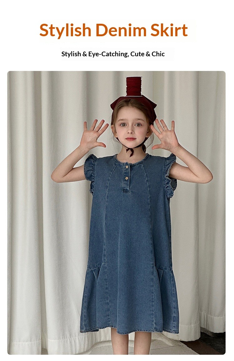 Flickor jeansklänning ärmlös prinsessklänning casual vardag_voghion.com