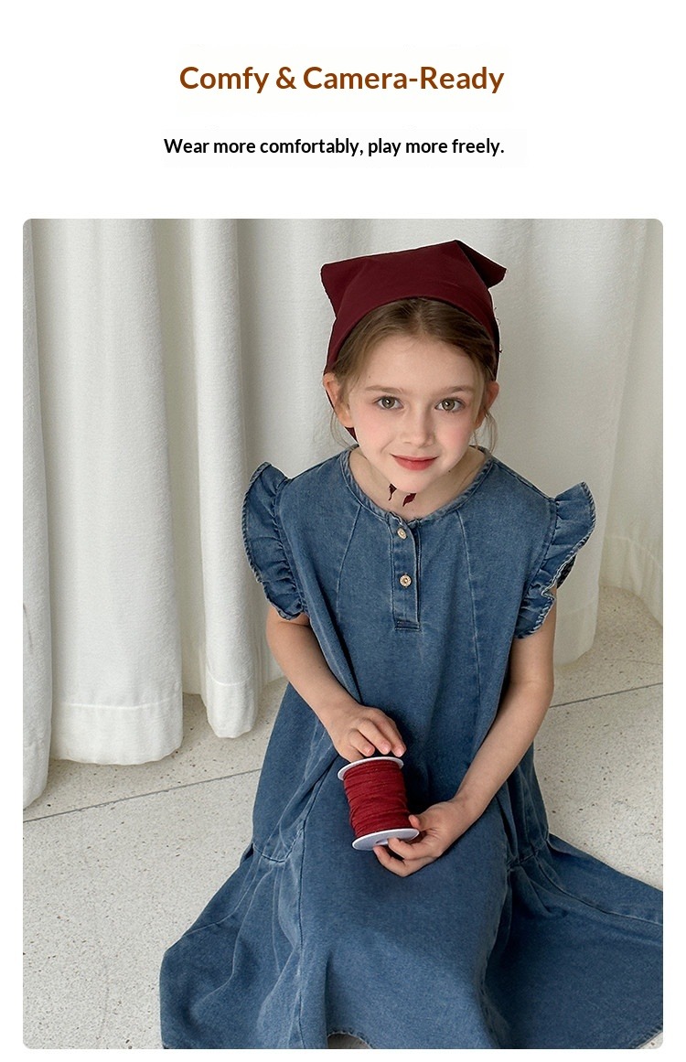 Flickor jeansklänning ärmlös prinsessklänning casual vardag_voghion.com