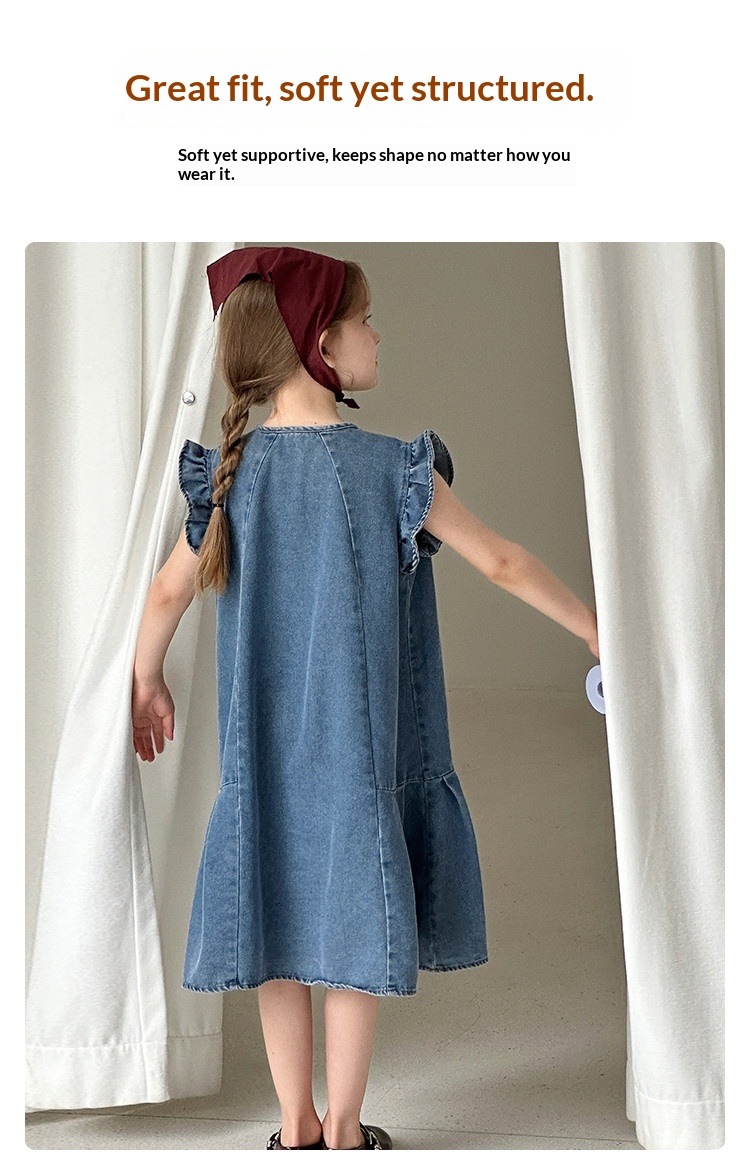 Flickor jeansklänning ärmlös prinsessklänning casual vardag_voghion.com